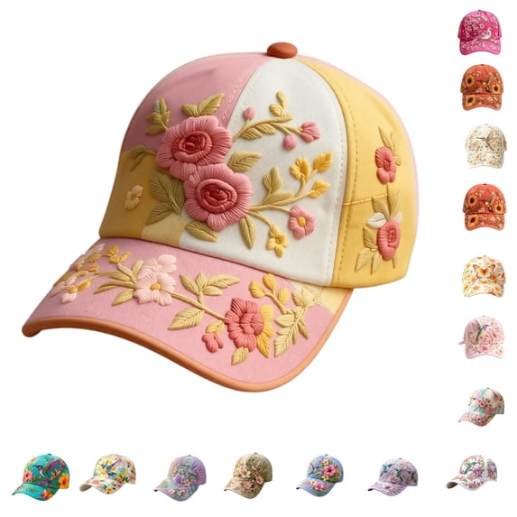 Basysin Vintage Print Baseball Cap Adjustable Hat Casual Outdoor Travel Sun Hat Fashion Aesthetic Flower Pattern Trucker Hat for Men & Women