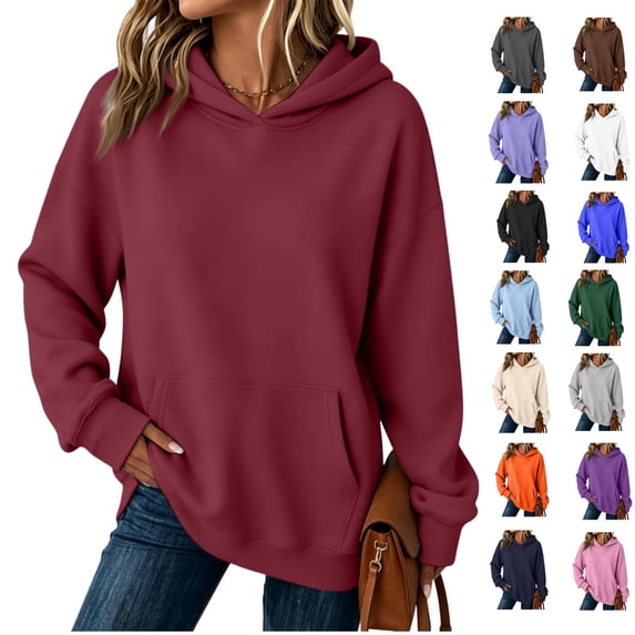 Basysin Women Long Sleeve Hoodie with Pocket Loose Casual Pullover Sweatshirt Basic Hooded Tops Womens Sweatshirts