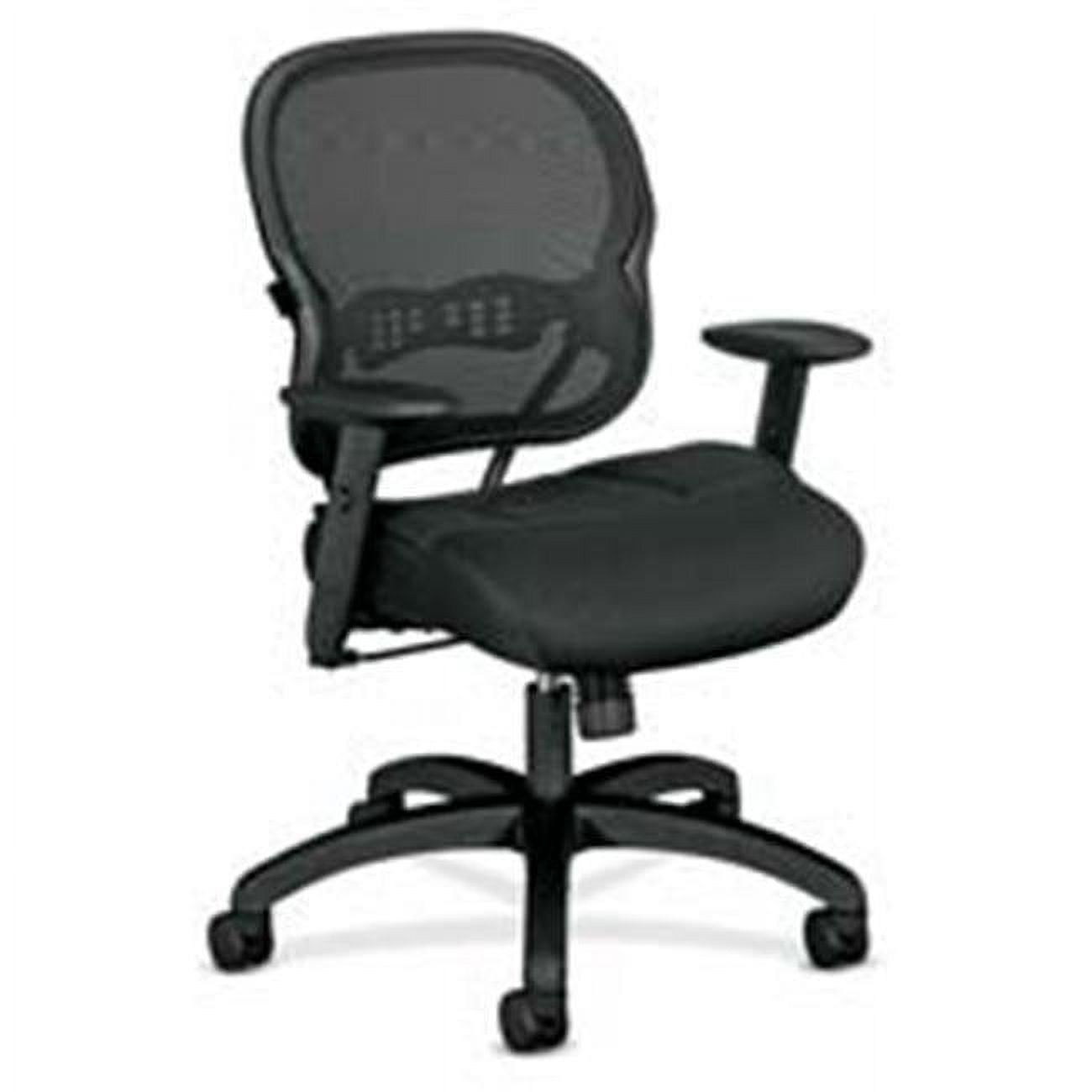 ErgoFlex Black Mesh and Leather-Feel Task Chair with Adjustable Arms