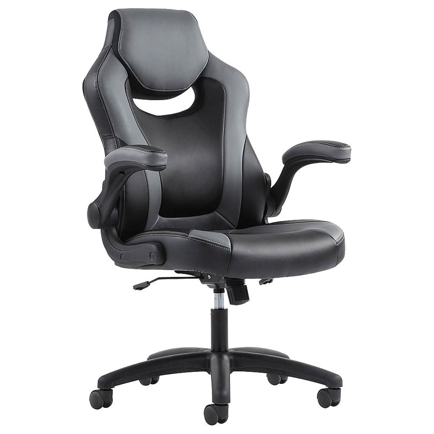 Sadie Racing Gaming Computer Chair- Flip-Up Arms, Black and Gray Leather (HVST911)