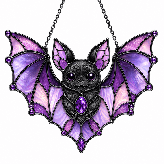 Bat Acrylic Suncatcher Window Hanging, Amethyst Gothic Gift for Mom or Bat Lovers