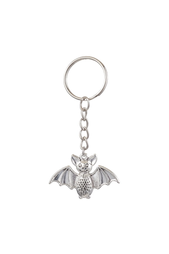 Bat Alloy Pendant Keychain Theme with Iron Split Key Rings Silver Platinum 8cm