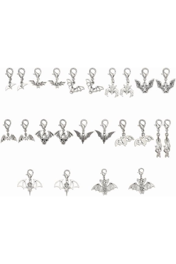 Bat Alloy Shoes Charms with Alloy Lobster Claw Clasps Antique Silver & Platinum 26~47mm 24pcs/set