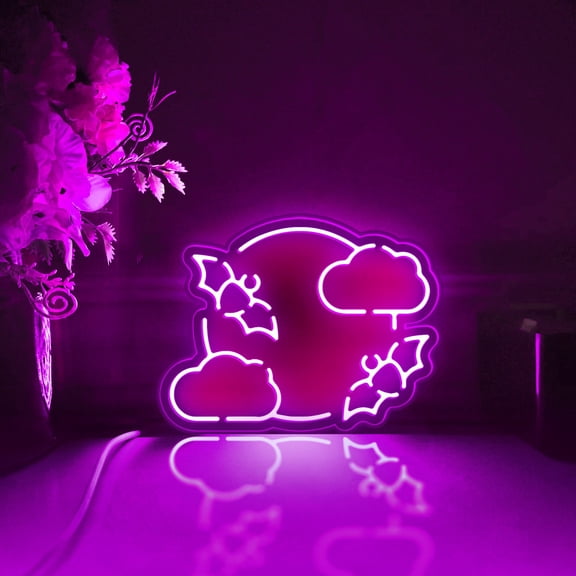 Bat And Full Moon Led Light Box, Dimmable Neon-Like Light Signs USB Power for Wall Decor Bedroom Decoration, RGB Light (WxH) 6"x5"