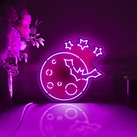 Bat And Full Moon Led Light Box, Dimmable Neon-Like Light Signs USB Power for Wall Decor Bedroom Decoration, RGB Light (WxH) 6"x6"