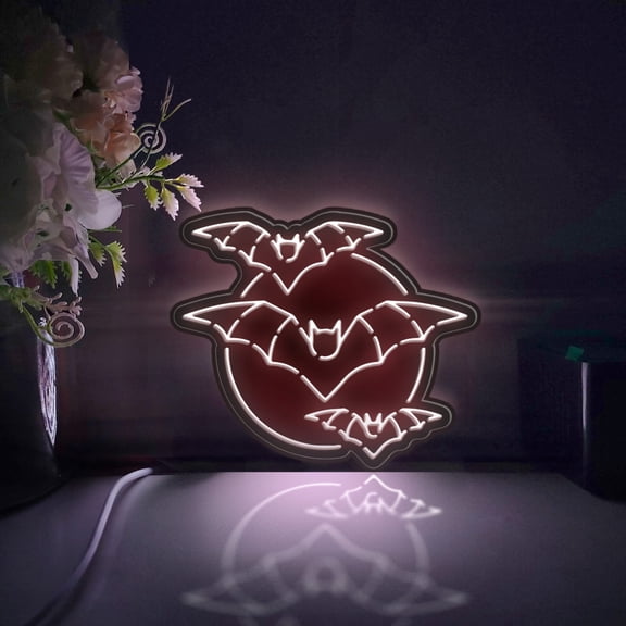 Bat And Full Moon Led Light Box, Dimmable Neon-Like Light Signs USB Power for Wall Decor Bedroom Decoration, Static Light (WxH) 6"x5"