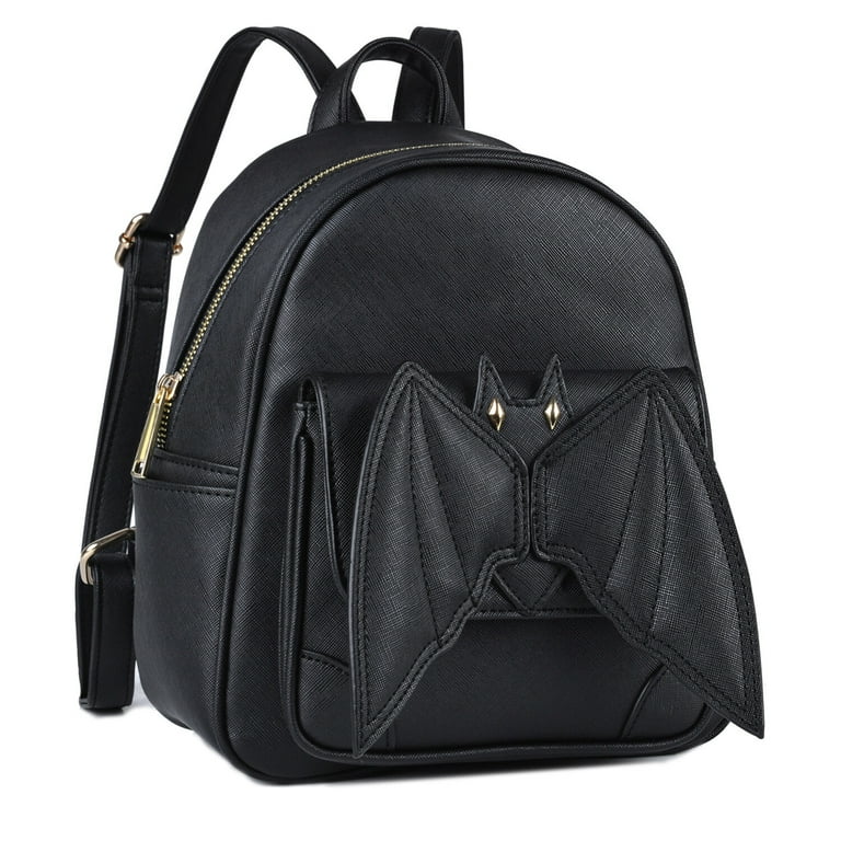 timcorr Bat Backpack Black Mini Backpack Goth Backpack Chic Bat Gothic Backpack Small Leather Backpack Purse Mini Goth Daypack with Wings for Women