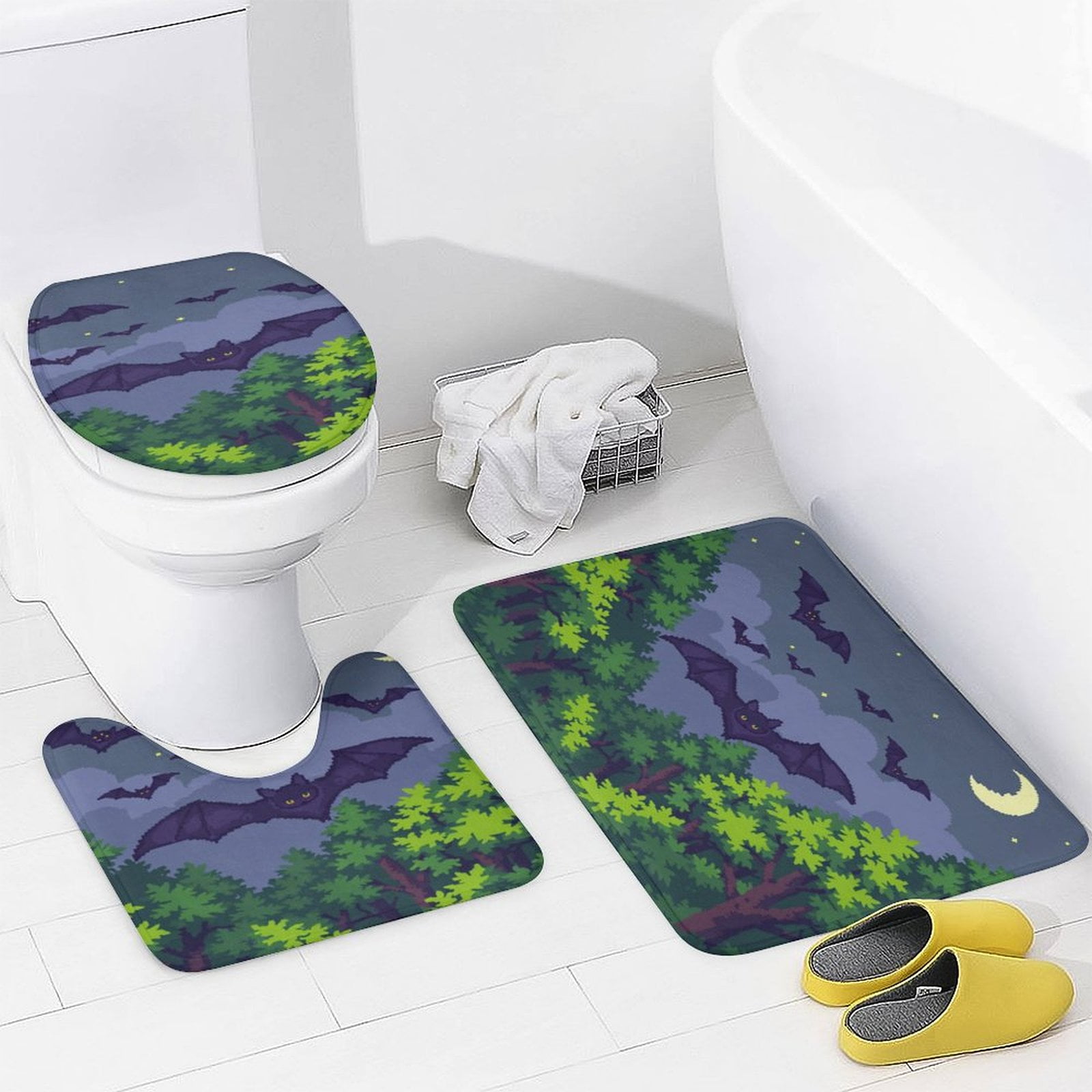 Bat Bathroom Rugs Set 3 Piece with Non-Slip Bath Rugs Toilet Lid Cover ...