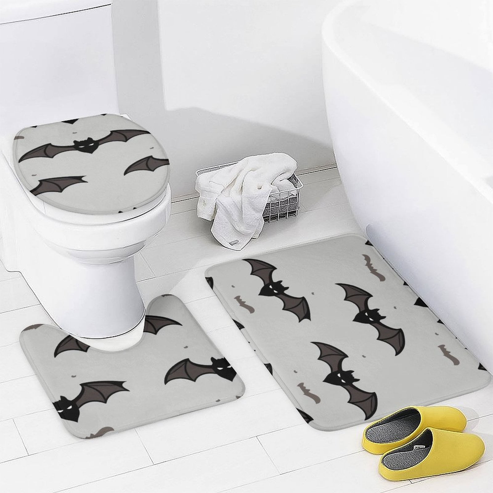 Bat Bathroom Rugs Set 3 Piece with Non-Slip Bath Rugs Toilet Lid Cover ...