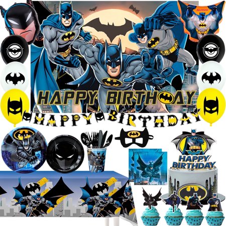 Bat Birthday Party Supplies, 115pcs Bat Birthday Decorations & Tableware Set Including Bat Plates and Cups Tablecloth Banner Backdrop Balloons Mask etc Bat Theme Birthday Decorations Supplies