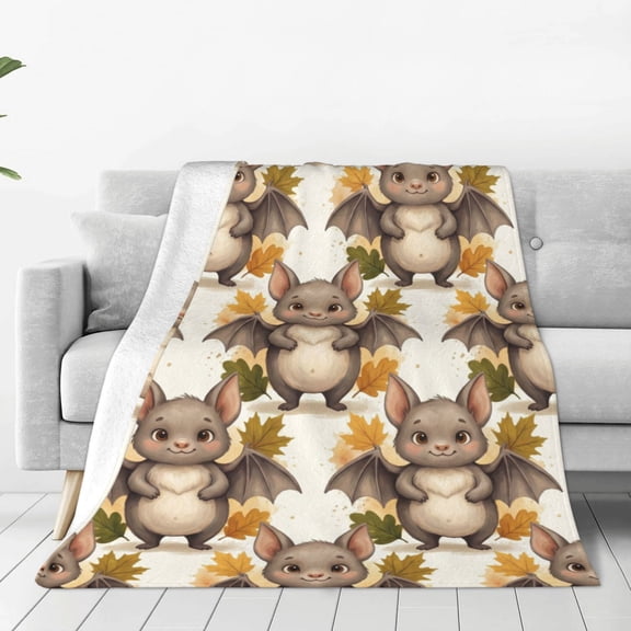 Bat Blanket, Flannel Plush Halloween Spooky Pattern Throw for Couch Sofa Bed, Halloween Party Gifts for Bat Lovers 50x40