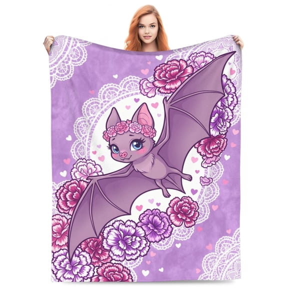 Bat Blanket, Flannel Plush Pink Gothic Pattern Throw for Couch Sofa Bed, Halloween Party Gifts for Bat Lovers 50x40