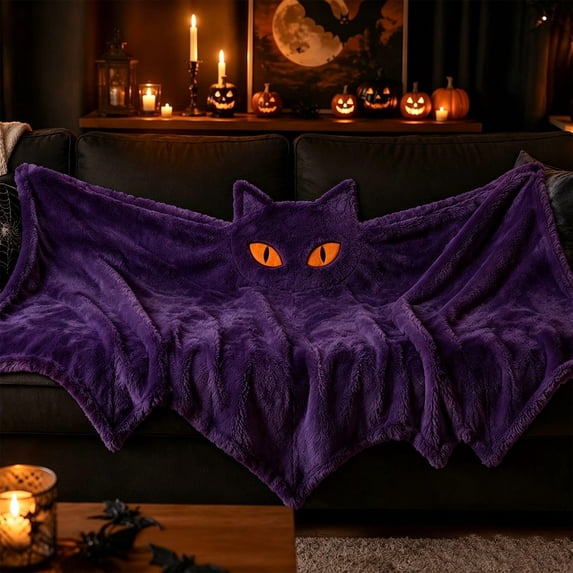 Bat Blanket Halloween Throw Blanket, Fun Decorative Blanket with Halloween Bat Shaped Pattern, Cozy Sofa Couch Blanket for Home Decor, Holiday Gift for Family and Friends