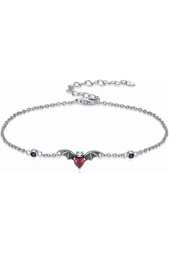 Bat Bracelet 925 Sterling Silver Cool Black Bats Gothic Halloween Jewelry Gifts for Women
