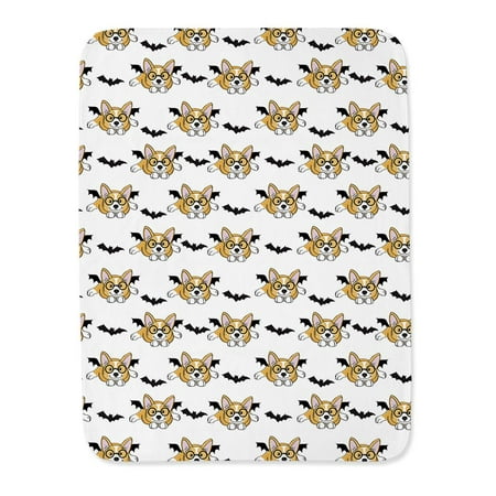 Bat Corgi Pattern Blanket - , White, Small