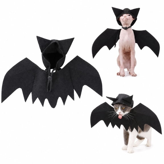 Bat Costume for Cats Cute Felt Dress Up with Hat Festival Dog, Funny Pet Clothes Dress Up for Holiday Party Celebration, Cosplay Walking Daily Wear Cat Bat Costume Felt Cute Halloween Hat