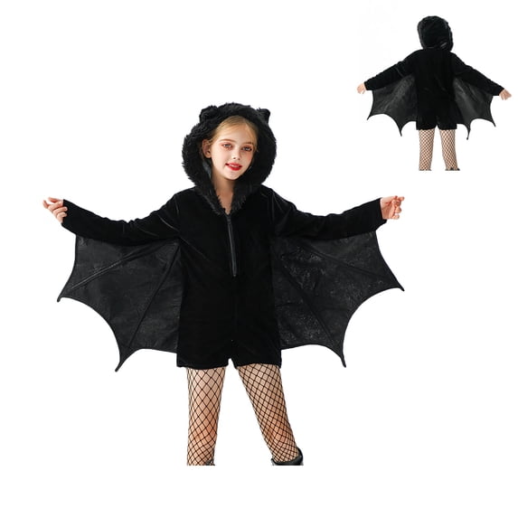 Bat for Kids Long Sleeve Hooded Romper Jumpsuit Girls Halloween Party Dress up Clothes Size XS-3XL