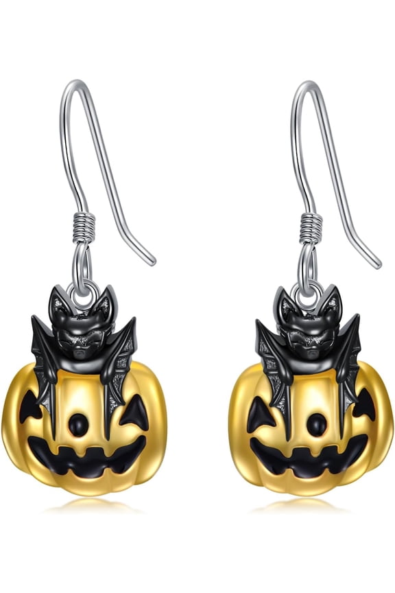Bat Earrings S925 Sterling Silver Halloween Gothic Pumpkin Bat Dangle Earrings Halloween Gothic Jewelry Gifts for Women