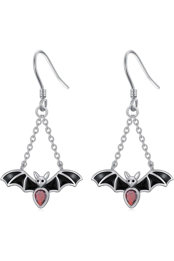Bat Earrings Sterling Silver Halloween Bat Dangle Drop Earrings Vampire Gothic Jewelry Gifts for Women
