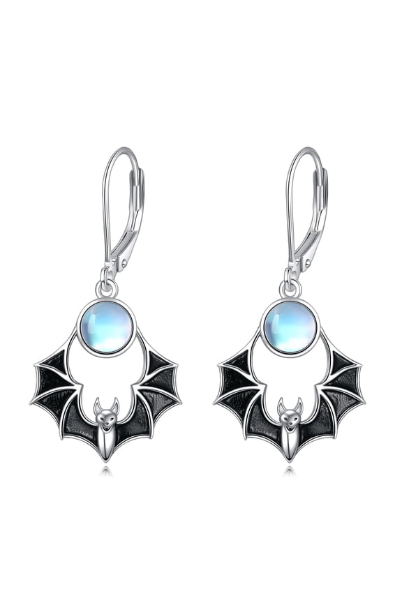 Bat Earrings Sterling Silver Moonstone Bat Dangle Drop Earrings Goth Halloween Jewelry Gifts for Women Friend