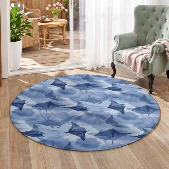 Bat Fish Area Rug 5', Non-Slip Washable Round Indoor rug Carpet for ...