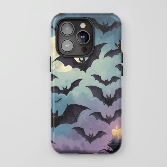 Bat Flock For All iPhone Series Tough Phone Case Gothic Style Teal Purple