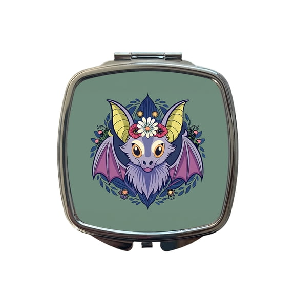 Bat Floral Flowers Halloween Travel Makeup Handbag Purse Small Pocket Compact Mirror