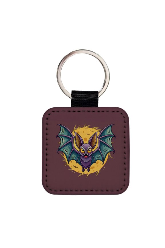 Bat Flying Halloween Spooky Faux Leather Square Keychain