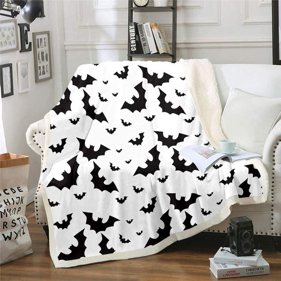 Bat Fuzzy Throw Blanket Soft Fluffy Fleece Blankets Black and White Microfuber Plush Blankets 40"x50"