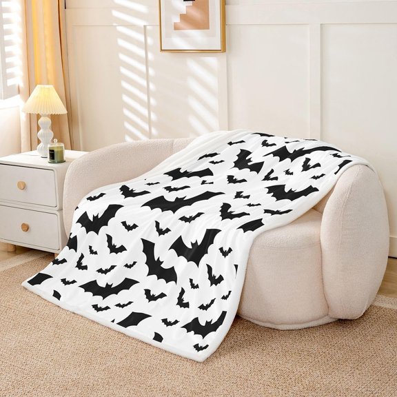 Bat Fuzzy Throw Soft Fluffy Fleece Blankets Black and White Microfuber Plush Blankets 30" x 40"