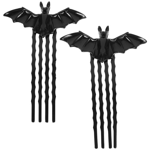 Bat Hair Clips , 2 Pack Gothic Halloween Accessories - Vampire Costume Combs for Women (Black, 3" Wingspan)
