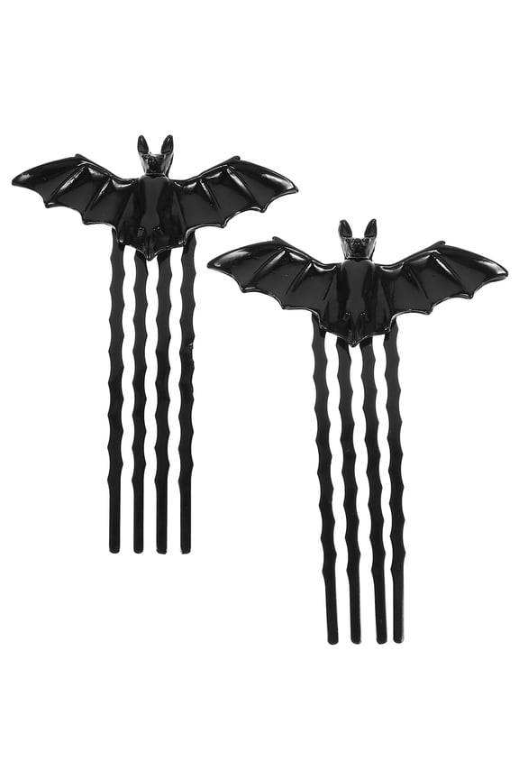 Bat Hair Clips , 2 Pack Gothic Halloween Accessories - Vampire Costume Combs for Women (Black, 3" Wingspan)