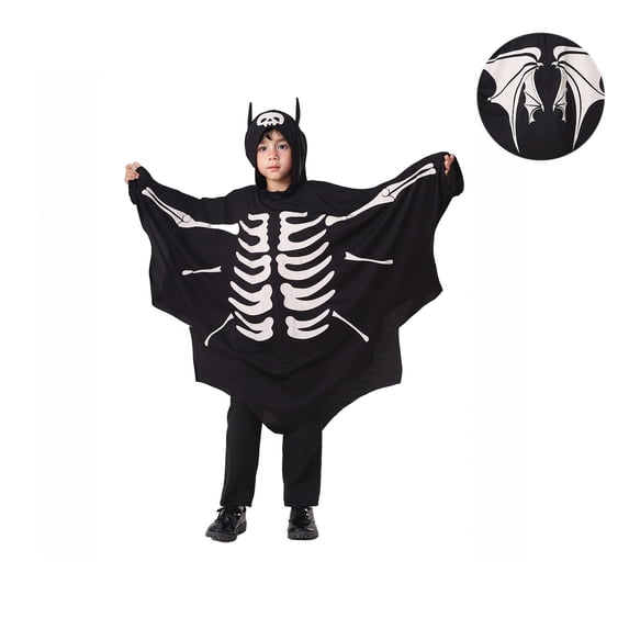 Bat Halloween Kids Skeleton Glow in Dark Long Sleeve Hooded Romper Jumpsuit Unisex Halloween Girls Outfit Party Dress up Clothes Size 4-10 Years