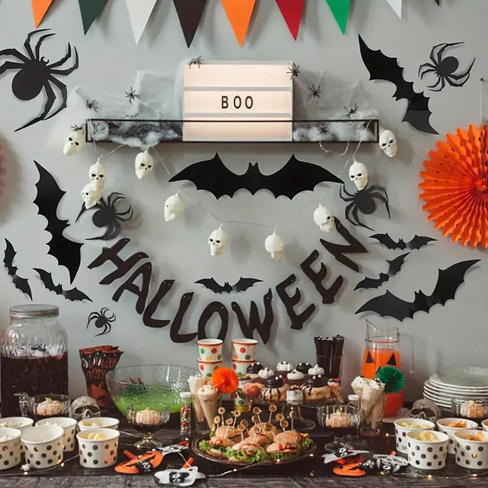 120 Pc Halloween Bat & Spider Stickers - 3D Wall Decals, Realistic Flying Bats Decor (Adhesives Included)