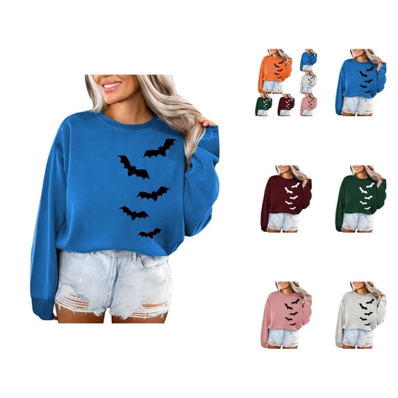 Bat Halloween Sweatshirts for Women Long Sleeve Crewneck Spooky Bat Graphic Sweatshirt Pullover Tops