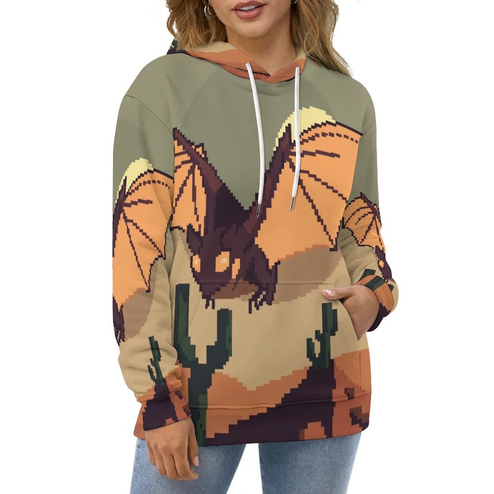 Bat Halloween Pattern Print Women Pullover Hoodie