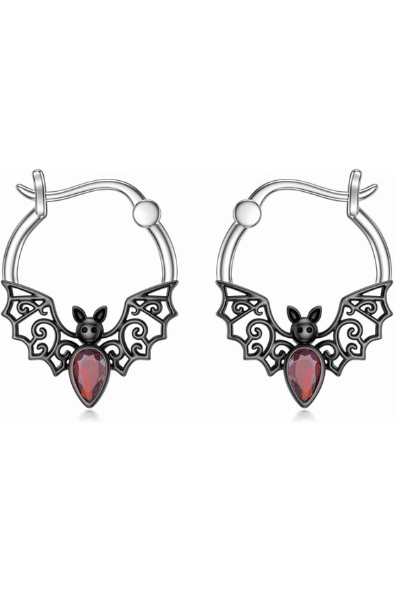 Bat Hoop Earrings Sterling Silver Bat Hoop Dangle Drop Earrings Halloween Gothic Jewelry Gifts for Women