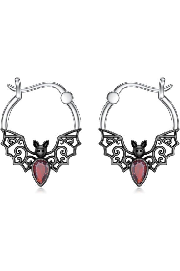 Bat Hoop Earrings Sterling Silver Bat Hoop Dangle Drop Earrings Halloween Gothic Jewelry Gifts for Women