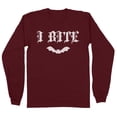 thumbnail image 1 of Bat I Bite Long Sleeve Shirt Unisex Large Maroon, 1 of 5