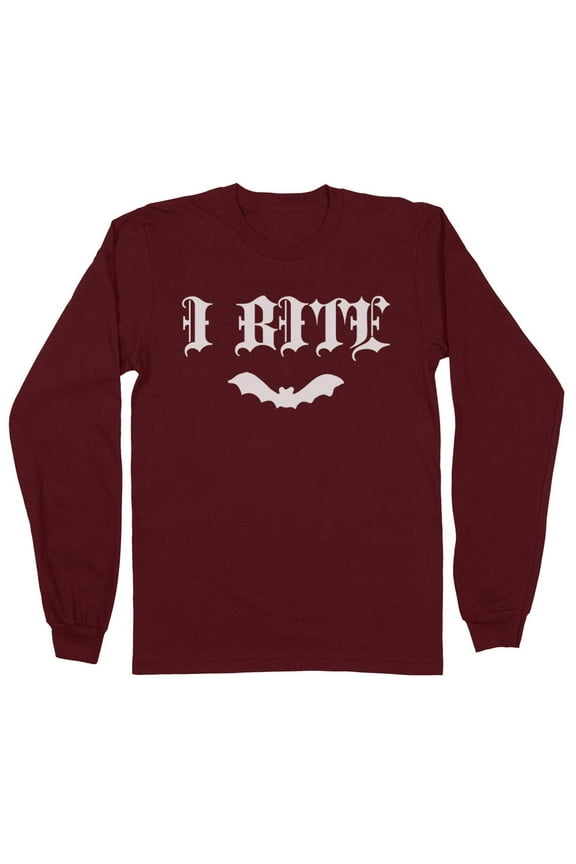 Bat I Bite Long Sleeve Shirt Unisex Large Maroon