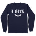 thumbnail image 1 of Bat I Bite Long Sleeve Shirt Unisex Medium Navy, 1 of 5
