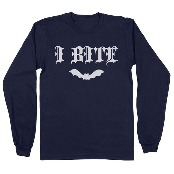 Bat I Bite Long Sleeve Shirt Unisex Medium Navy
