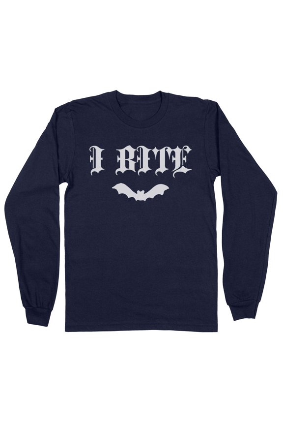 Bat I Bite Long Sleeve Shirt Unisex Medium Navy