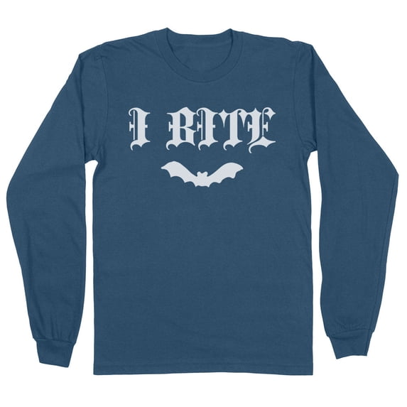 Bat I Bite Long Sleeve Shirt Unisex Small Indigo Blue