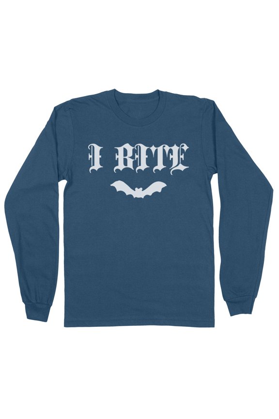 Bat I Bite Long Sleeve Shirt Unisex X-Large Indigo Blue