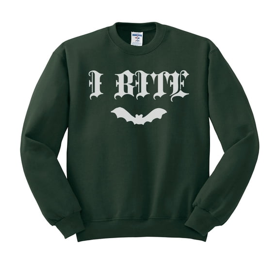 Bat I Bite Sweatshirt Unisex Large Forest Green
