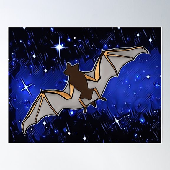 Bat In The Night Poster Wall Art, Modern Wall Decor, 12x18 UNFRAMED