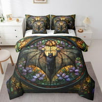 Bat Twin Bed In A Bag Gothic Halloween Comforter Set,Exotic Flowers Bedding Set 7 Pieces Goth Spooky Sheet Set