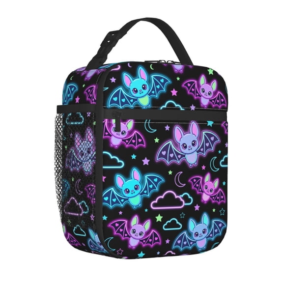 Bat Lunch Bag, Aesthetic Day Of The Dead Print Insulated Meal Tote, Reusable Double Layer Thermal Bento Container, Travel Handheld Case For Adults