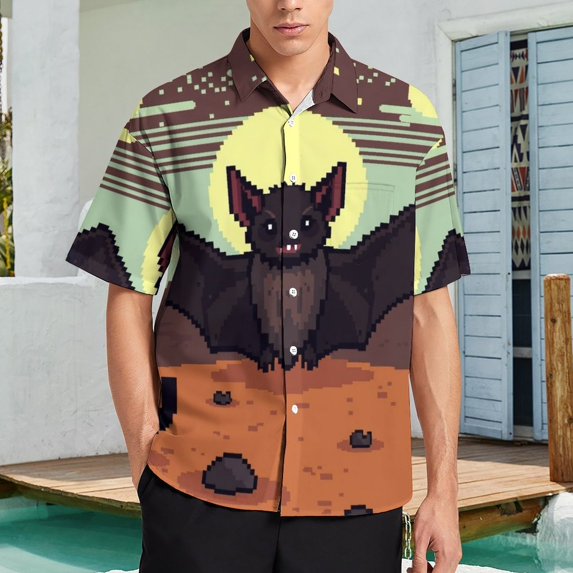 Bat Male Retro Print Casual Shirts Hawaiian Short-Sleeve Graphic
